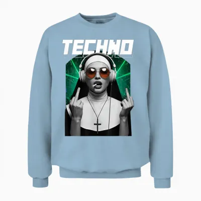Techno Nun Techno Rave Party Hardstyle Unisex Sweatshirt - Light Blue