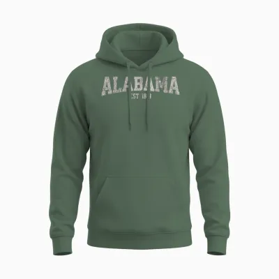 Classic Alabama Print Retro Varsity Vintage Alabama Unisex Hoodie - Military Green