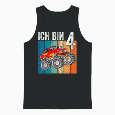 Kinder Monster Truck Geburtstag Deko Kinder 4 Jahre Junge Ich Bin 4 Unisex Tank Top - Black
