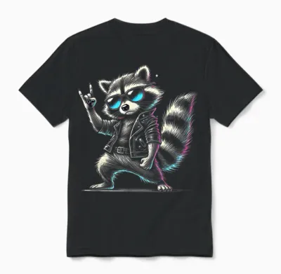 Retro-Waschbär Rockmusik Lustiges Geschenk Für Männer Frauen Unisex T-Shirt - Black