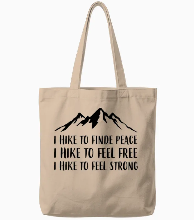 Hiking Peace, Freedom, Strength Tote Bags in Natural