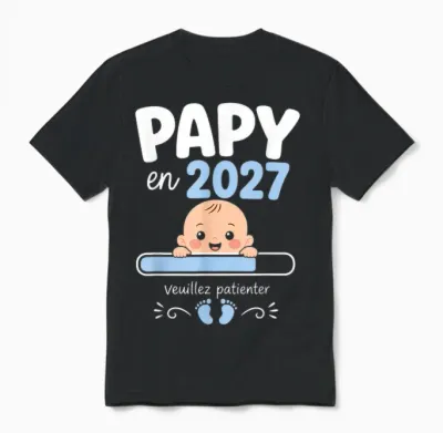 Futur Papy En 2026 Cadeau Annonce Grossesse Grand-Père Unisex T-Shirt - Black