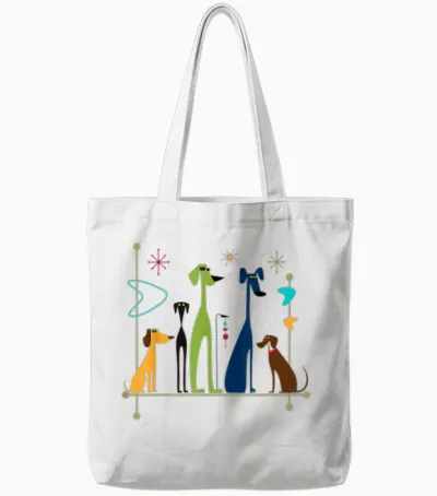 Retro Mid-Century Modern Dogs 50s 60s Style Tote Bags - White
