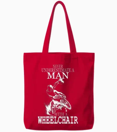 Wheelchair - Wheelchair - Never Uderestimate a M Tote Bags - Red