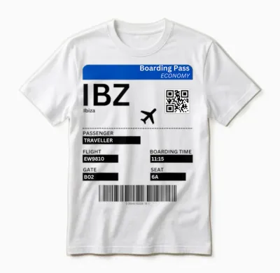 Boarding Pass Ibiza Ibz Flight Ticket Ibiza T-Shirt, Gray Unisex T-Shirt - White