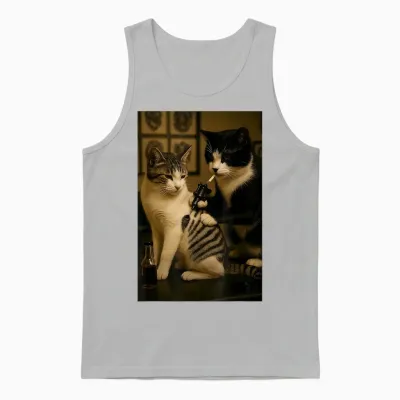Vintage Cat Smoking Tattoo Inked Kitty Artist Funny Meme Unisex Tank Top - Ash