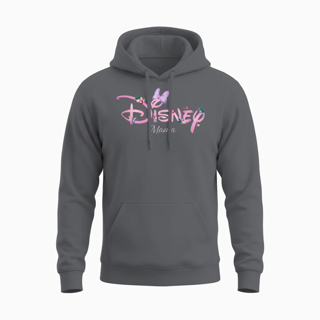 Disney Mama Minnie Mouse Logo Family Trip Mother's Day Gift T-Shirt, Black Unisex Hoodie in Charcoal
