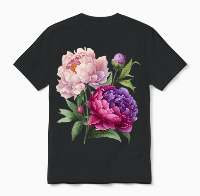 Pfingstrosen Blumen Aquarell Lavendel Lila Pfingstrosen Rosa Pfingstrose Unisex T-Shirt in Black