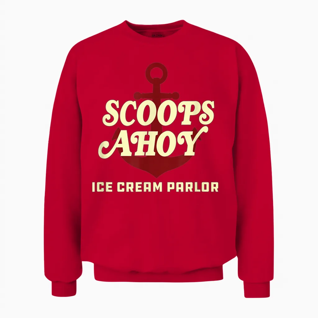 Stranger Things Scoops Ahoy Ice Cream Parlor Logo Unisex Sweatshirt in Red