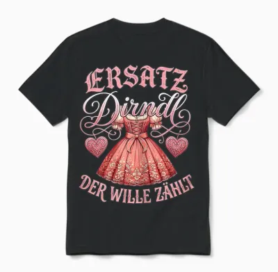 Ersatz Dirndl Shirt Damen Trachtenshirt Oberteil Trachten Unisex T-Shirt - Black