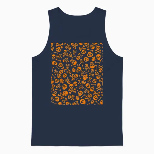 Motif Tête De Mort Et Os Croisés - Graphique Gothique D'halloween Unisex Tank Top in Navy