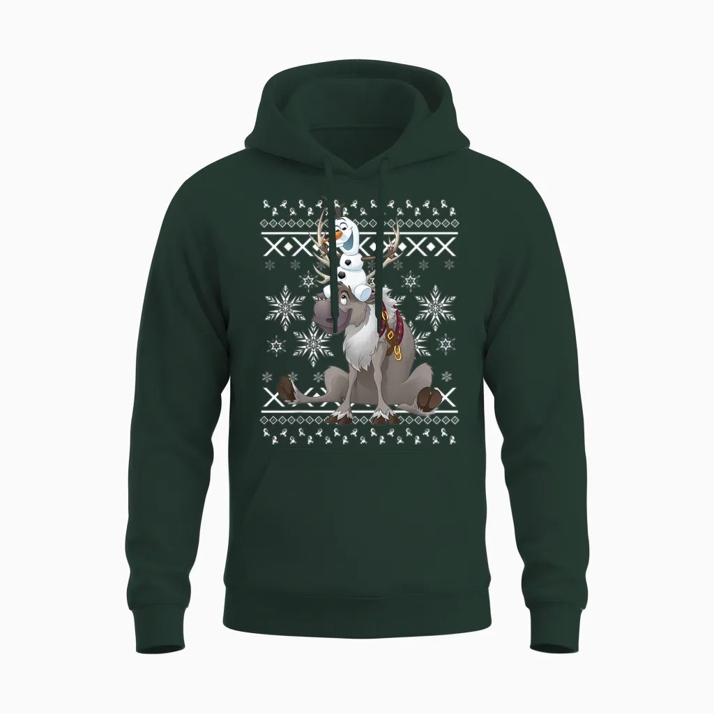Disney Frozen Olaf Sven Riding Antler Unisex Hoodie in Forest