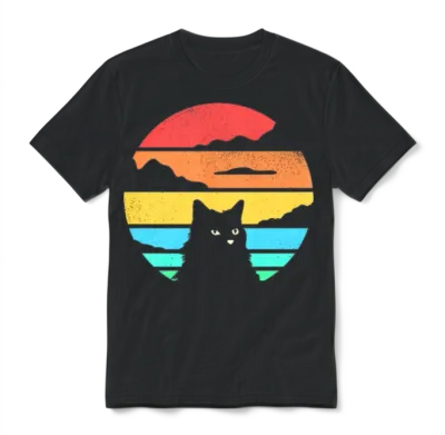 Retro Cat Unisex T-Shirt - Black