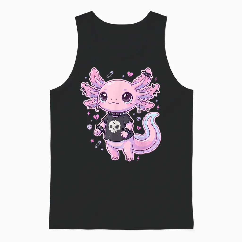 Cute Goth Axolotl Pastel Kawaii Emo Axolotl Punk Women Girls Unisex Tank Top in Black