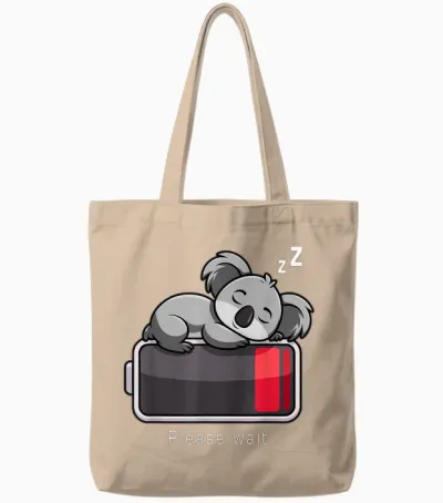 Cute Koala, Lazy Fashion, Loading, Humor, Gift, Fun Tote Bags - Natural
