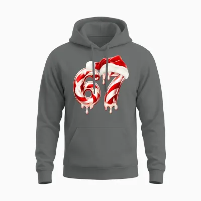 Melting Candy Cane 67 Christmas Design, Santa Hat Holiday Unisex Hoodie - Graphite Heather