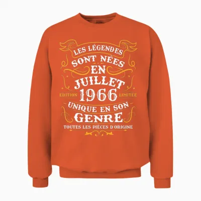 Vintage Cadeau D'anniversaire 60 Ans Nés En Juillet 1966 T-Shirt Haut De Gamme Unisex Sweatshirt - Orange