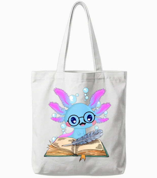 Read Book Axolotl Reading Books Lizard Tote Bags in White