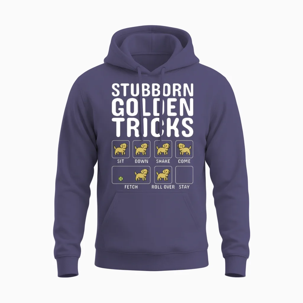 Stubborn Golden Retriever Tricks Unisex Hoodie in Heather Sport Dark Navy
