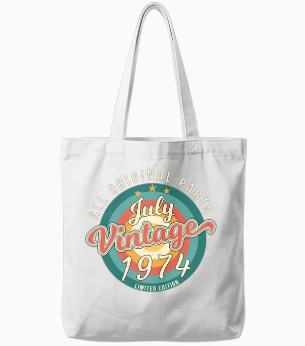 Vintage 1974 July Tote Bags in White