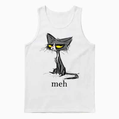 Funny Meh Cat Gift for Cat Lovers Unisex Tank Top - White