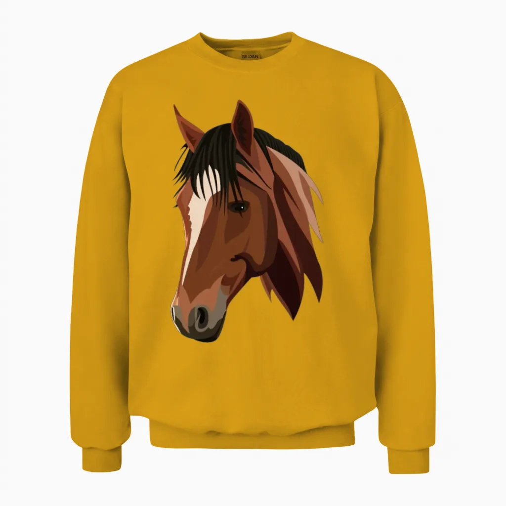 Horse Head Lovers Gift Unisex Sweatshirt in Gold