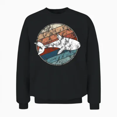 Whale in Retro Style Unisex Sweatshirt - Black