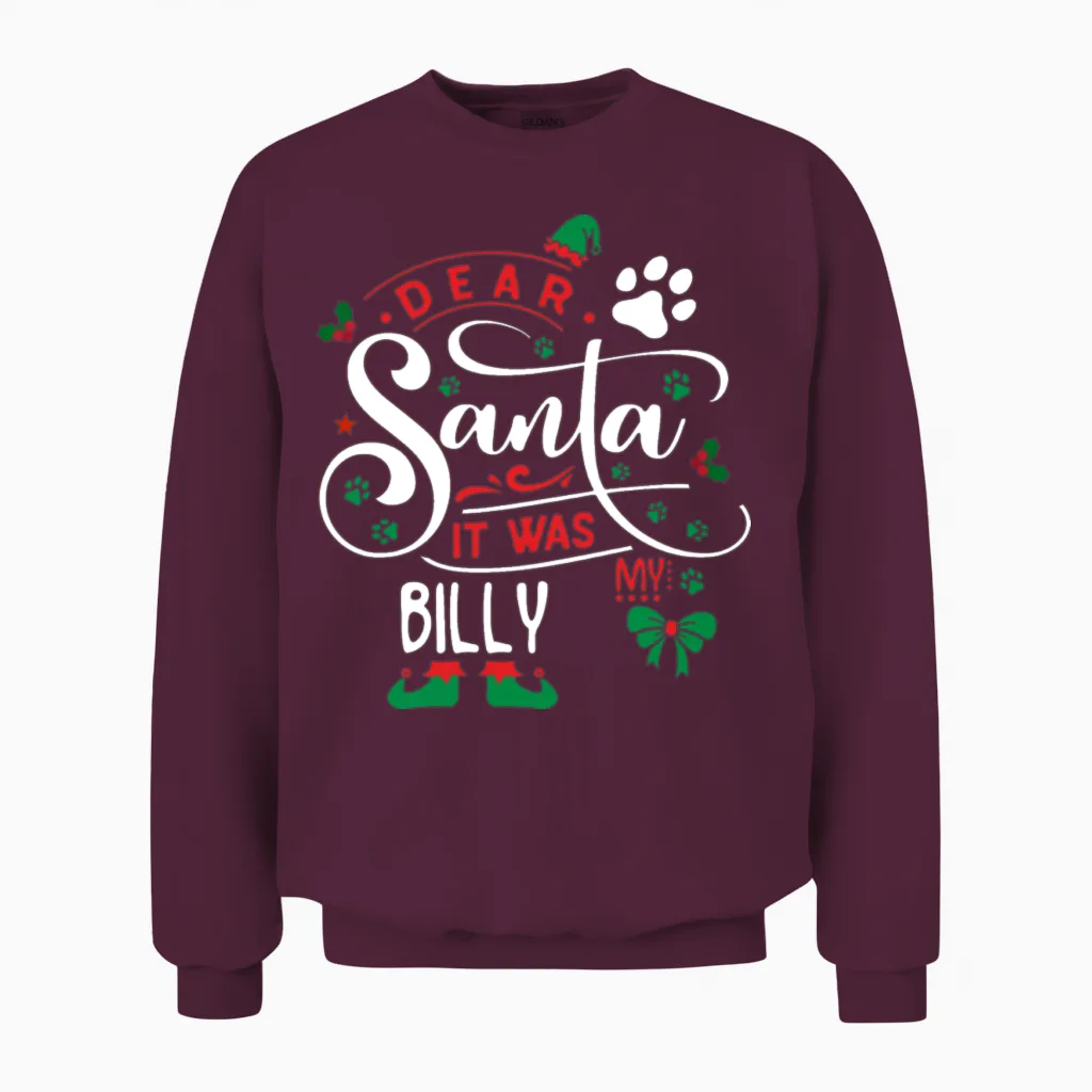 Billy Dog Christmas Dog Breed Unisex Sweatshirt in Maroon