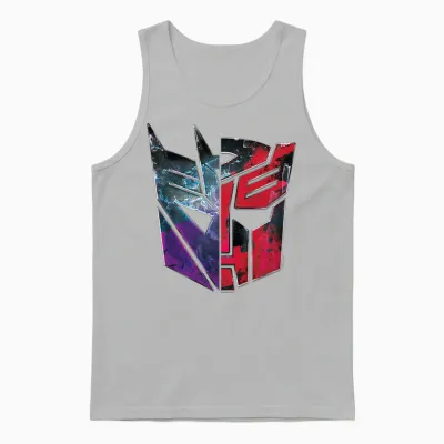 Kinder Transformers Autobot Decepticon Split Face Faded Logo Unisex Tank Top - Ash