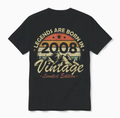 Legends Are Born in 2008 Birthday Gift 18 Years Old Unisex T-Shirt - Black