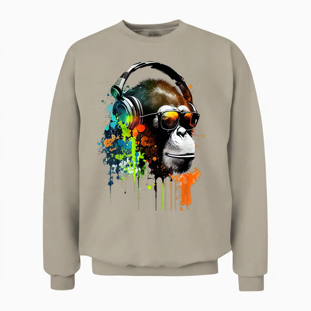 Dj Monkey Affen Mit Sonnenbrille Unisex Sweatshirt in Sand