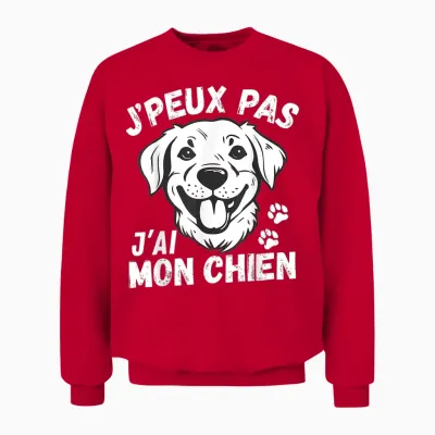 Je Peux Pas Je Ai Mon Chien Humour Man Woman Motif Dog T-Shirt, Black, S Unisex Sweatshirt - Red