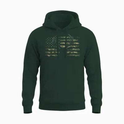 American Flag Camouflage Outdoor Antlers Deer T-Shirt Small Unisex Hoodie - Forest
