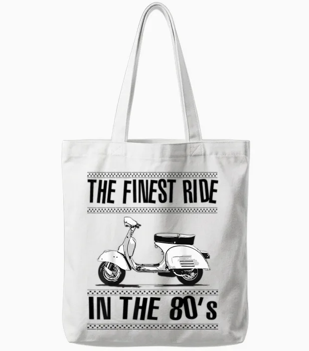 Finest Ride in the 80s Ska Reggae Mod Scooter Bicolore Tote Bags in White