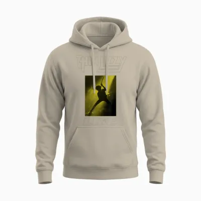 Thin Lizzy Live Yellow Boxed T-Shirt, Black Unisex Hoodie - Sand