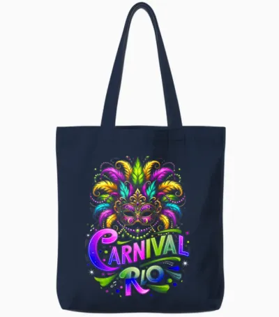 Carnival Costume Rio Brazil Souvenir Mardi Gras Festival T-Shirt, Black, S Tote Bags - Navy