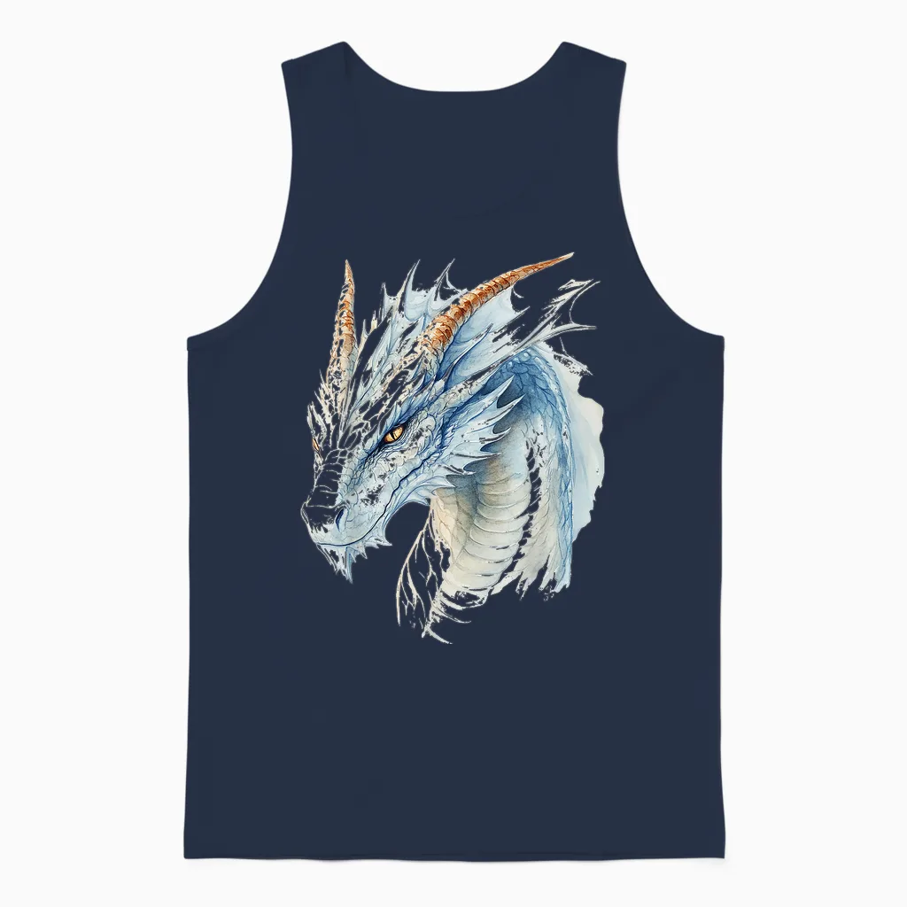 White Dragon Motif Mythical Illustration White Dragon T-Shirt, White, S Unisex Tank Top in Navy