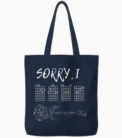 Sorry I-Dgaf Funny Hidden Message Guitar Chords Tote Bags - Navy