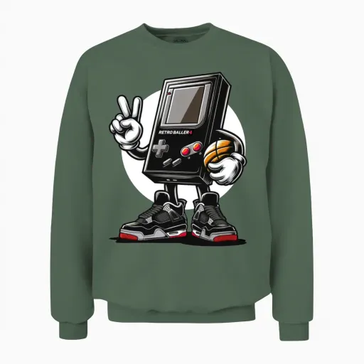 Retro Gamer 4s Final - Gaming Unisex Sweatshirt in Military Green