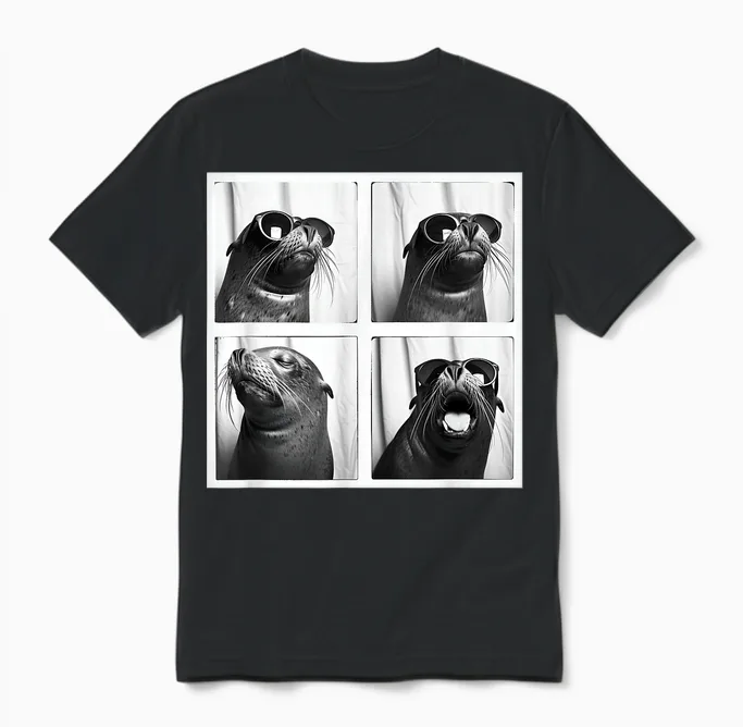 Seal with Sunglasses Cool Sea Lion Ocean Animal Photobooth Unisex T-Shirt in Black
