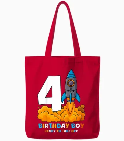 Kinder Rakete Zum 4. Geburtstag Für Jungen, Bereit Zum Abheben, Vier Jahre Alt Tote Bags - Red