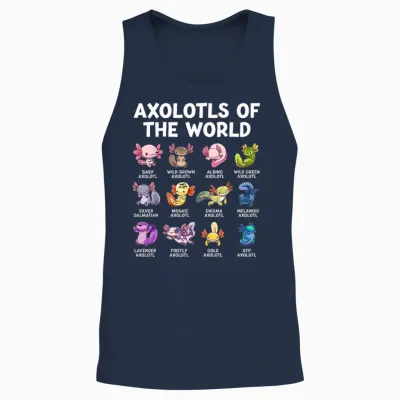 Axolotls the World Kawaii Species of Axolotl Fish Amphibian T-Shirt, Black Unisex Tank Top - Navy
