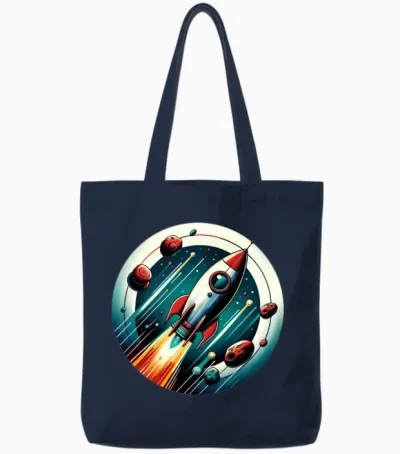 Retro Rocket and Planets Tote Bags - Navy