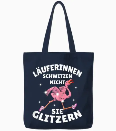 Running Jogging Funny Runner Saying Flamingo Fitness Sports T-Shirt, Black Tote Bags - Navy
