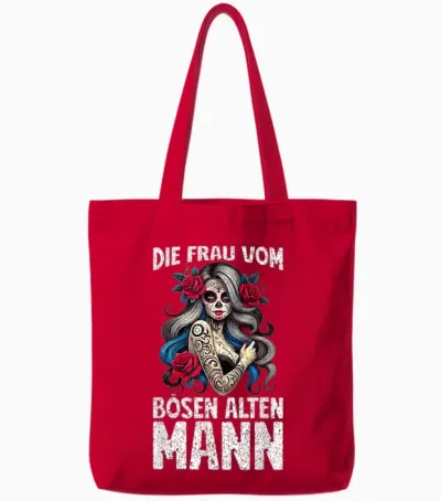 Die Frau Vom Bösen Alten Mann Humorvolles Lustiges Spruch Tote Bags - Red