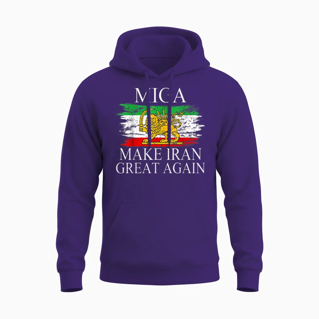 Iranian Shirt Make Iran Great Again Emblem of Iran Miga Gift Unisex Hoodie in Purple