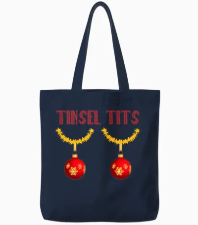 Tinsel Tits Funny Christmas Xmas Funny Boobs Xmas Tote Bags - Navy