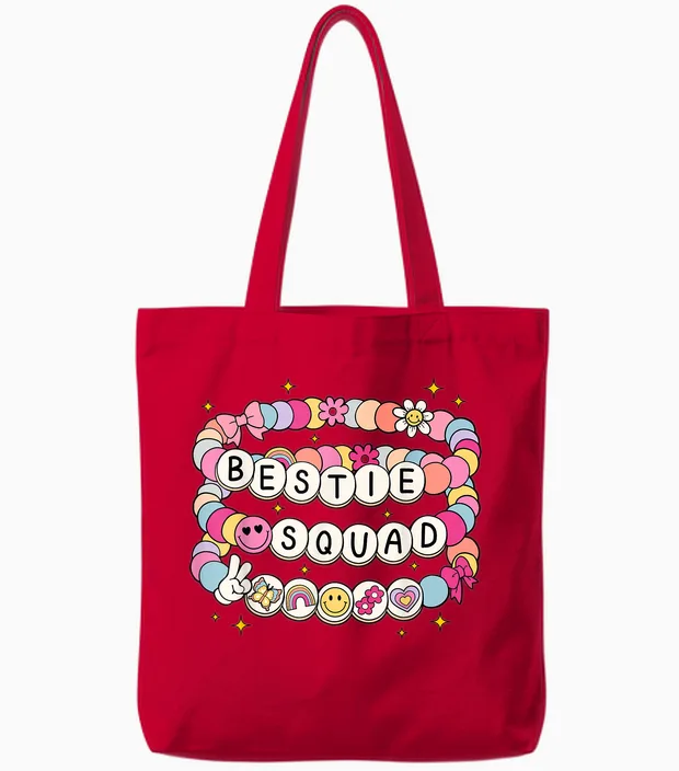 Bestie Squad Bracelets Best Friends Matching Girls Tote Bags in Red