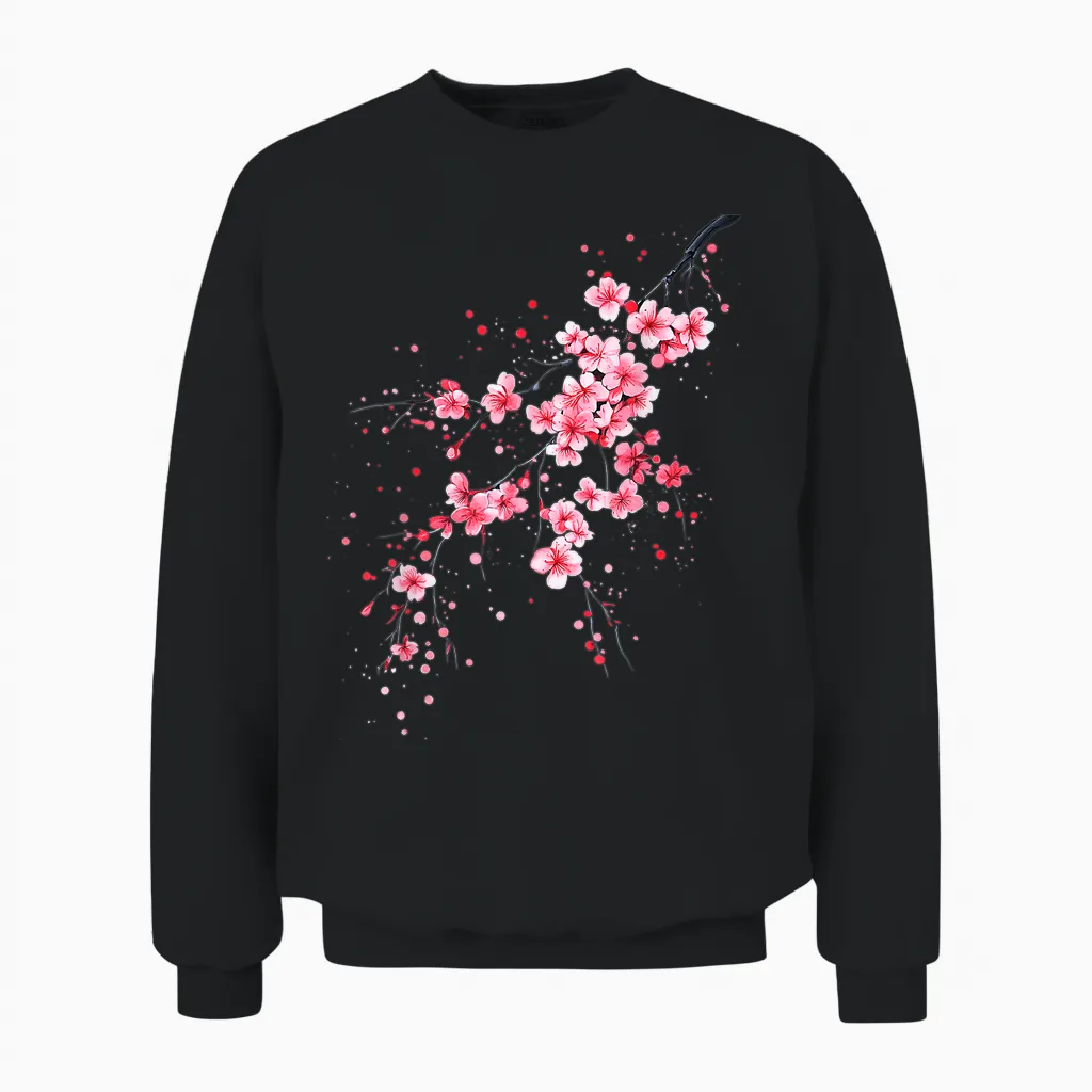 Sakura Japanese Cherry Blossom Vintage Unisex Sweatshirt in Black