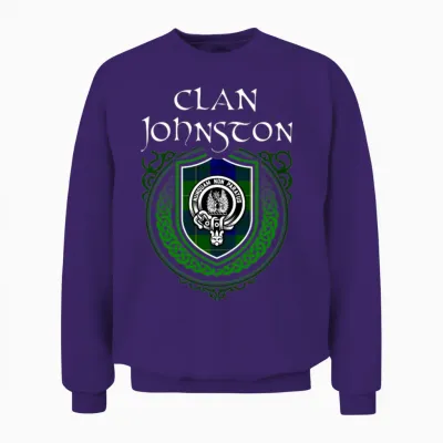 Clan Johnston Scottish Crest Badge and Tartan Unisex Sweatshirt - Purple
